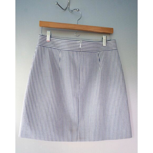 Theory Virgin Wool High Waist Mini Blue and White Sayre Striped A-Line Skirt 12 - Picture 7 of 11